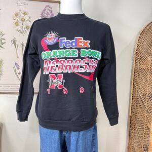 Vintage 90s FedEx Orange Bowl 1998 Nebraska Huskers Football Black Sweatshirt L